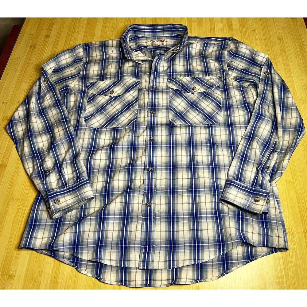 Filson Blue And White Plaid Flannel Button Up Shirt Large L Nice!!